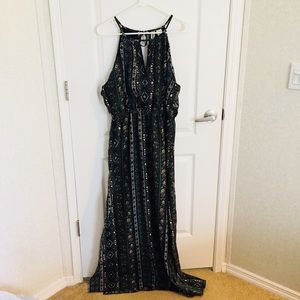 Long Maxi Dress Green Pattern